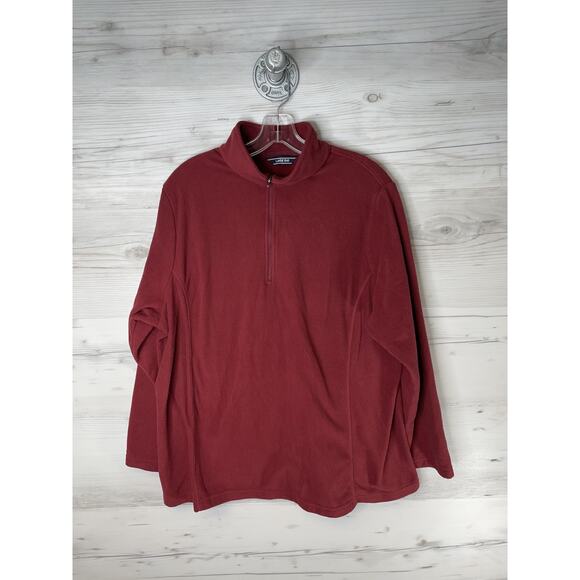 Lands' End Sweater Womens Plus 1X Burgundy Fleece Quarter Zip Pullover Mock Neck - Picture 1 of 10